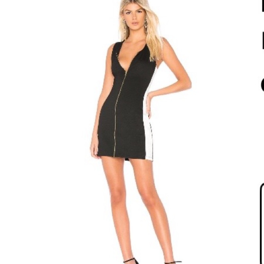 BOBI Black & White Zip-Front Bodycon Dress - Picture 4 of 5